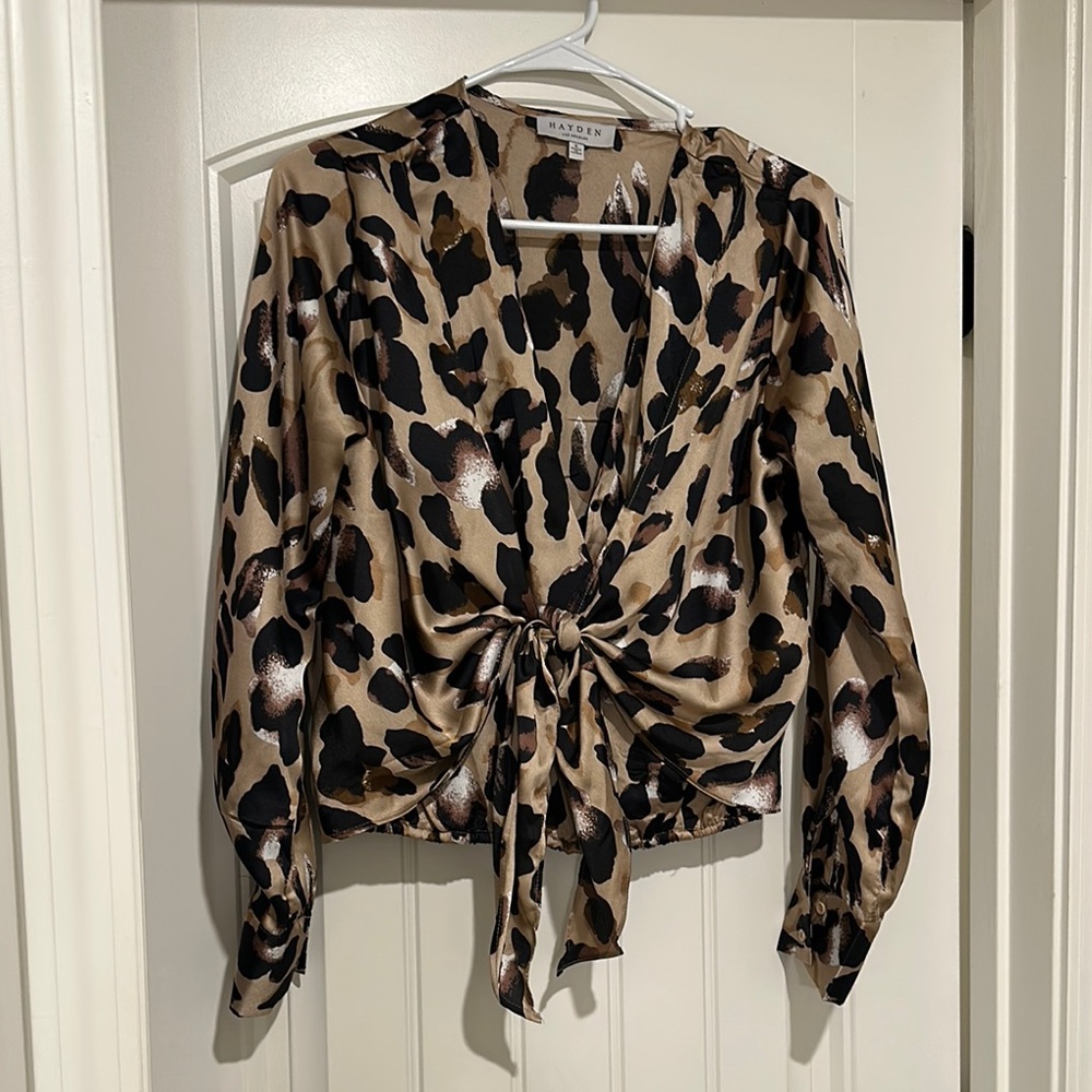 Satin Leopard Print Wrap Top